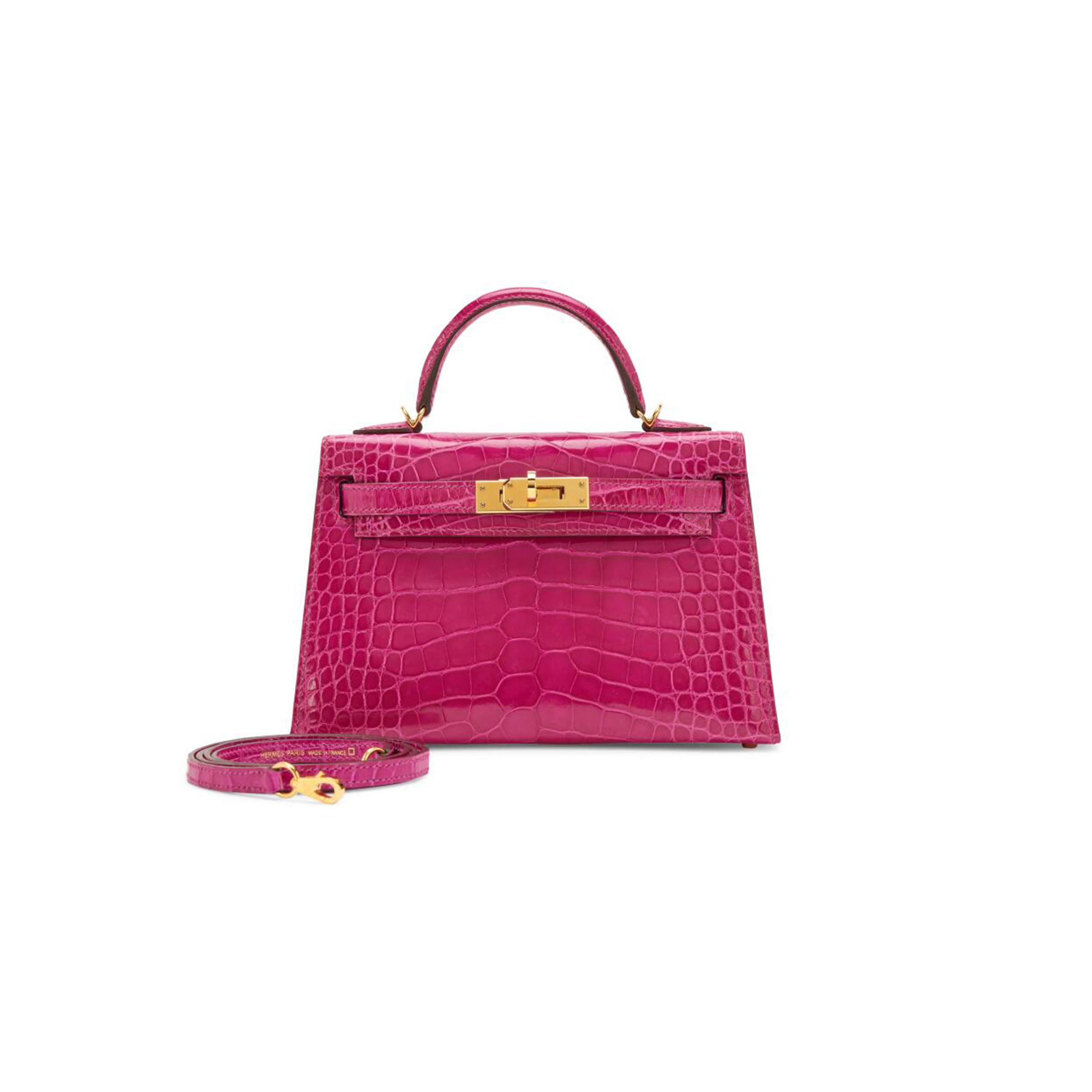 HERMÈS MASTER ROSE SCHEHERAZADE SHINY ALLIGATOR MINI KELLY II 20 SELLIER GOLD HARDWARE (19*12*5.5cm)